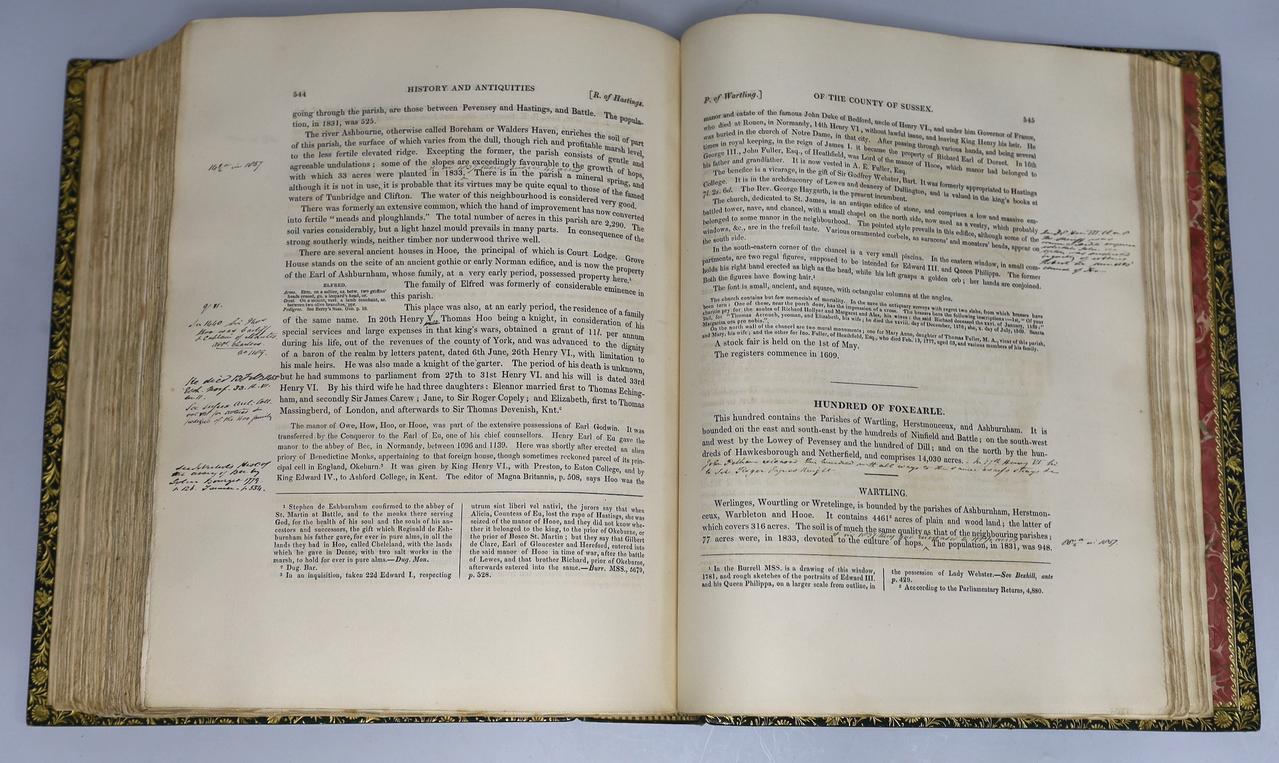 SUSSEX - Horsfield, Rev. Thomas Walker - The History, Antiquities, and Topography of the County of Sussex, 1st edition, 2 vols, 4to, with frontis portrait of the Rt. Hon. Henry Nevell, 2 folding maps (both repaired on re